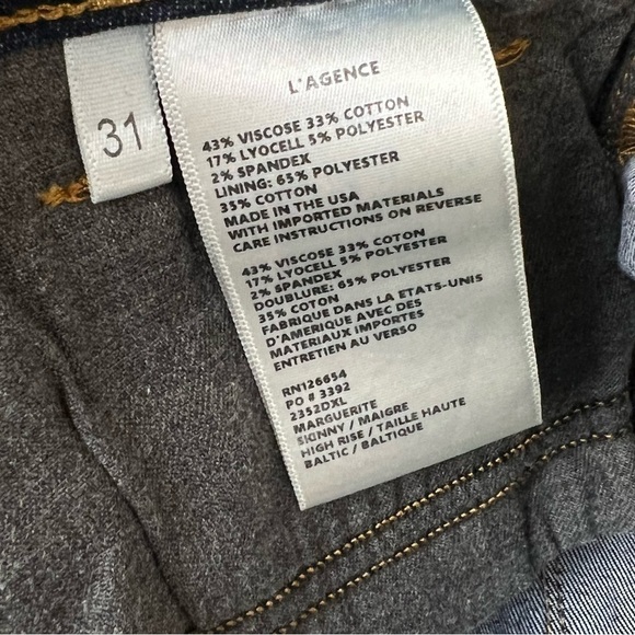 NEW L'AGENCE High Waist Skinny Jeans Distressed Dark Wash Full Length Denim 31 - Picture 14 of 16